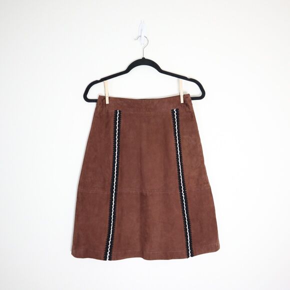 CLAUDIE PIERLOT Dresses & Skirts - Claudie Pierlot US 4 Suede A Line Skirt Crochet Brown 70s Style Cottagecore